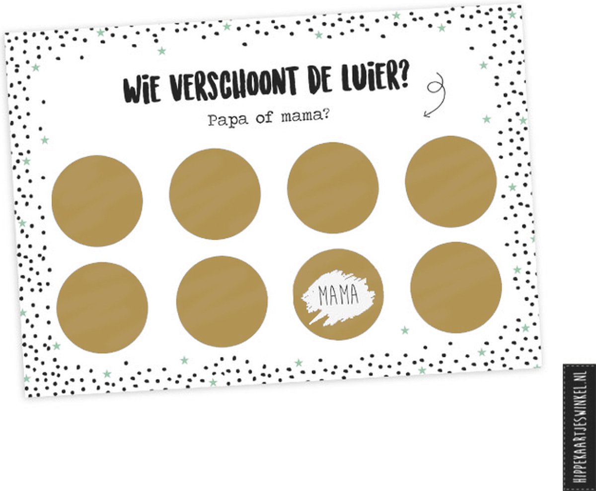 Goedkoopste Kraskaart XL Luier verschonen Goud - Wie verschoont de luier Kraamcadeau jongen - Kraamcadeau meisje - Leuk voor in een kraammand - Geboortemand - Kraampakket - Zwart wit