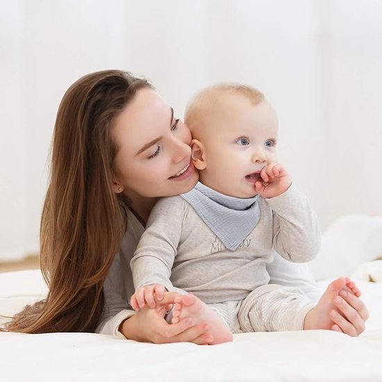 Baby driehoekig sjaalslab, zachte en absorberende mousseline neksjaals, kwijlslab met 4 verstelbare drukknopen, multifunctioneel kwijlslab voor unisex, jongens, meisjes, pasgeborenen, peuters van Viedouce — afbeelding 2