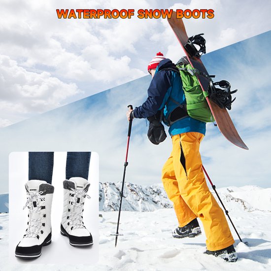 Winter Sneeuwlaars Dames - Waterdichte Sneeuwlaarzen - Winter Fleece Gevoerd Warme Winterlaarzen - Snowboots Antislip Outdoor - Wit - Maat 40