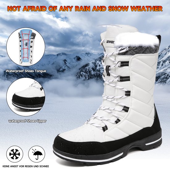 Winter Sneeuwlaars Dames - Waterdichte Sneeuwlaarzen - Winter Fleece Gevoerd Warme Winterlaarzen - Snowboots Antislip Outdoor - Wit - Maat 39