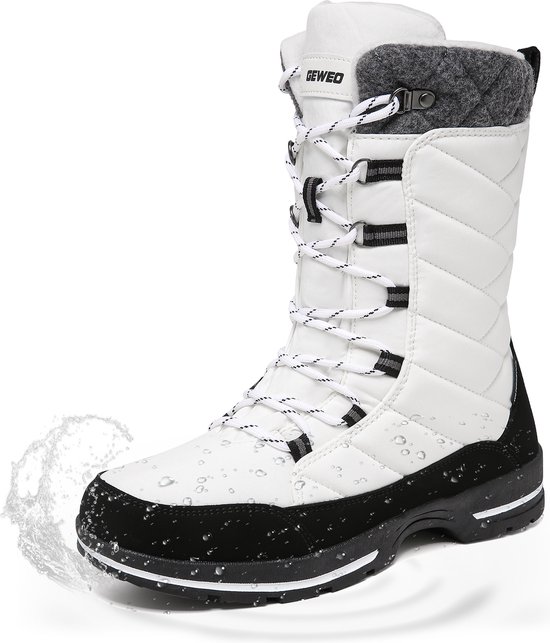 Winter Sneeuwlaars Dames - Waterdichte Sneeuwlaarzen - Winter Fleece Gevoerd Warme Winterlaarzen - Snowboots Antislip Outdoor - Wit - Maat 38
