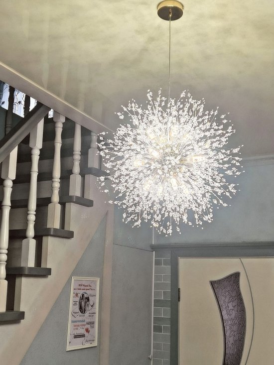 Dandelion Pendant Lamp, G9 Crystal Ceiling Light, Flush-Mounted Installation, for Lighting Bedroom, Dining Room, Living Room (Golden Long 12T