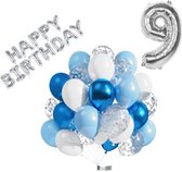 Luna Balunas 9 Jaar Ballonnen Set Zilver Blauw Helium - Verjaardag