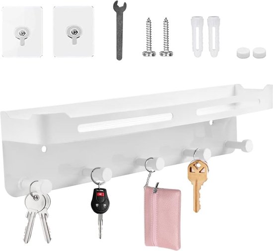Porte-clés Wit avec étagère, crochet à clés mural, porte-clés sans perçage,  panneau à