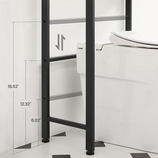 VASAGEL Toilettenregal, Badezimmerregal, mit Schrank, Stahlgestell, für Waschmaschine, einfache Montage, Industrie-Design, 64 x 24 x 171 cm, vintagebraun-schwarz BTS003B01
