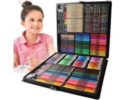 Verfdoos voor kinderen - 86 stuks - Teken set - incl. Kleurpotloden, aquarellen, viltstiften, gummen, pennen in een praktische koffer
