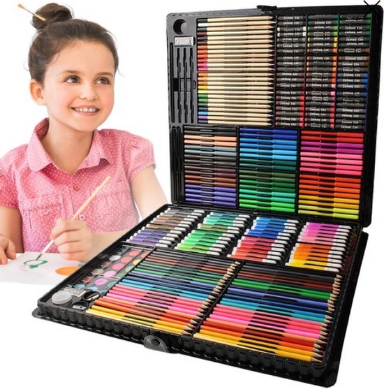 Verfdoos voor kinderen - 86 stuks - Teken set - incl. Kleurpotloden, aquarellen, viltstiften, gummen, pennen in een praktische koffer