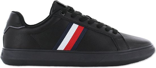 Tommy Hilfiger Corporate Leather Cup Stripes - Heren Sneakers Schoenen Zwart FM0FM04732BDS - Maat EU 44 UK 10