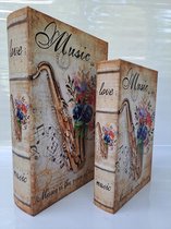 Denza - Boîte à livres Music is life saxophone BK107L2800 - boîte de rangement - décoration - vintage - déco - La Musique est la voix de l'âme