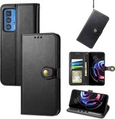 Luxe PU-leer Wallet Case + PMMA Screenprotector voor Motorola Edge 20 Pro _ Zwart