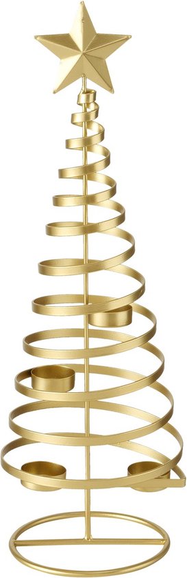 Waxinelichthouder gouden kerstboom van gedraaid metaal