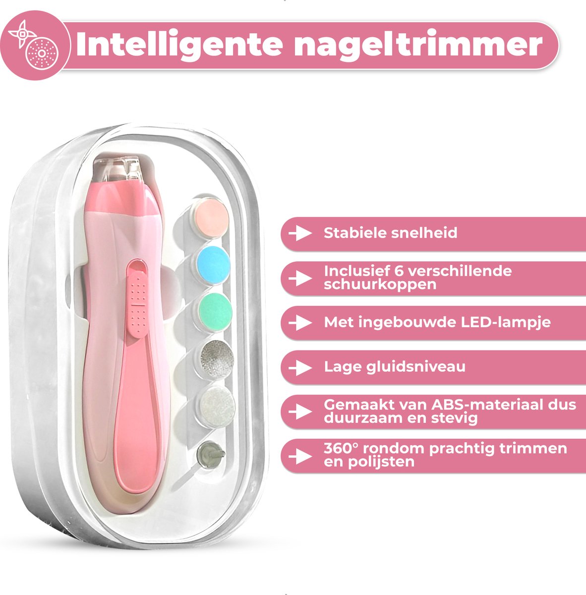 Luxegoed - Nagelvijl set - Nagel vijl set - Electrische Baby Nagel Vijl - Veilig nagels verzorgen met LED licht for baby, peuter, kinderen en volwassenen - met 6 verschillende vijlen en verstelbare snelheden — cadeau in Verzorging - foto 7