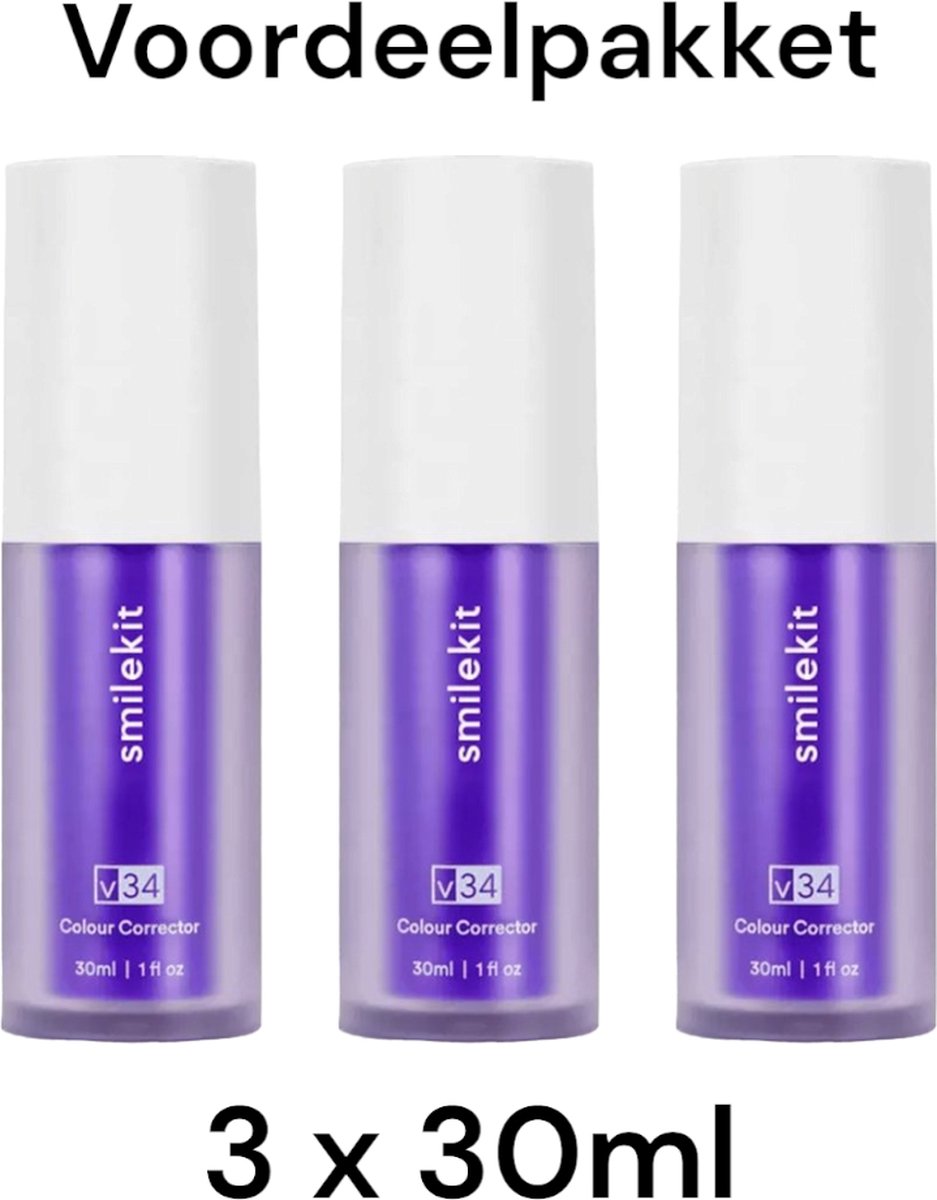 Goedkoopste Smilekit V34 Colour Corrector Serum - Witte Tanden - Paarse Tandpasta - Teeth Whitening - 3 x 30ml