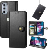 Luxe PU-leer Wallet Case + PMMA Screenprotector voor Motorola Edge 30 Pro _ Zwart