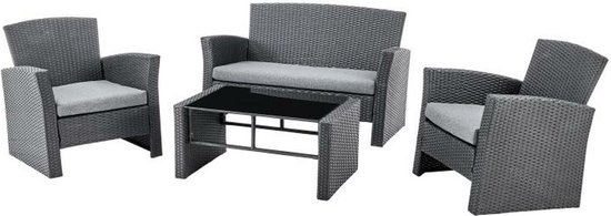 Tafelset met 3 fauteuils DKD Home Decor Grijs 124 x 72 x 75 cm 121 x 63 x 73 cm Synthetische rotan
