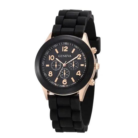 Geneva Siliconen Horloge - Zwart | Ø 38 mm | Fashion Favorite - Geneva