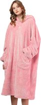 Geweo Hoodie Blanket - Snuggie - Snuggle Hoodie - Couverture polaire avec manches - Tenue d'intérieur pour couples - Cadeau d'anniversaire - Cadeau de Noël - Rose