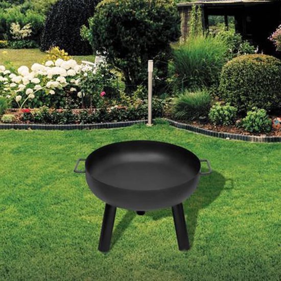 Kaminer Ronde Vuurschaal 80 Cm Zwart Met 3 Poten En Handgrepen Voor Tuin Of Terras