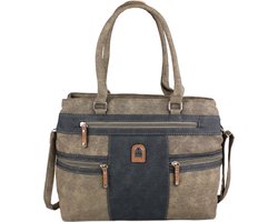 Dames Handtas Khaki/Blauw - Handtas veel vakken - Tas met veel ruimte - Schoudertas met hengels - Damestas - Moederdag