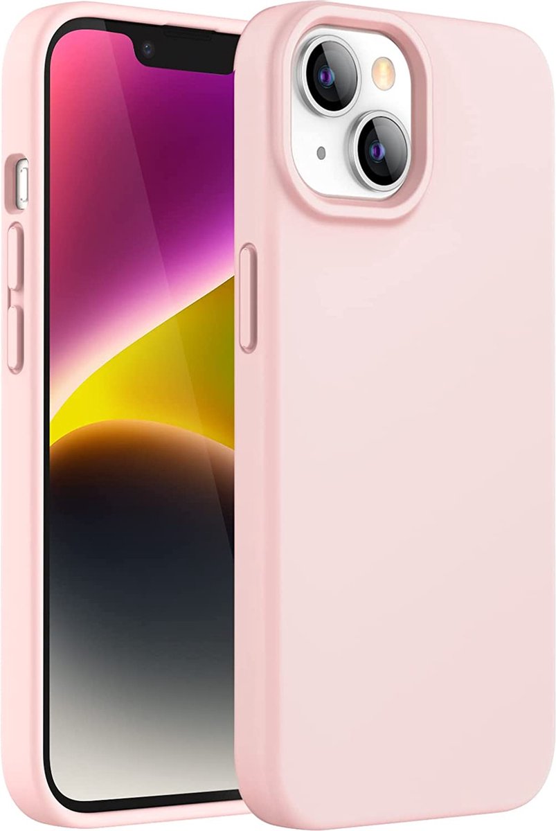 Hoesje geschikt voor iPhone 14 Plus Roze - Siliconenn Roze Liquid Hoesje geschikt iPhone 14 Plus - Zijdezacht - Pink - Roze