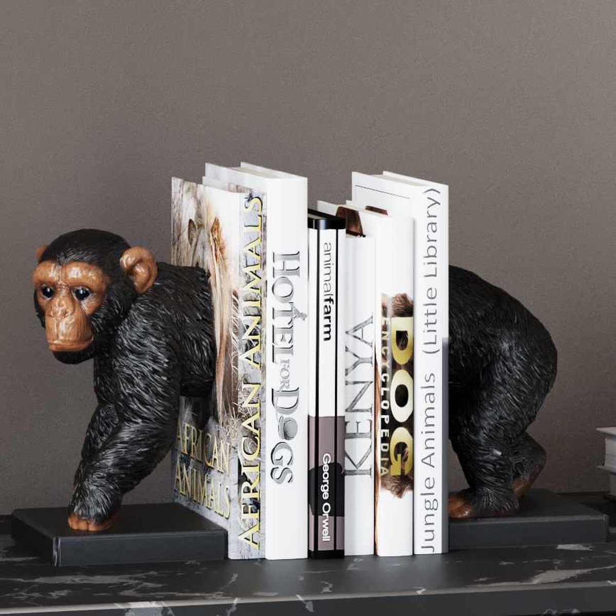 Kare Design Serre-Livres Monkey Noir/Cuivré - Lot De 2 Singes Faits Main - Décoration Originale