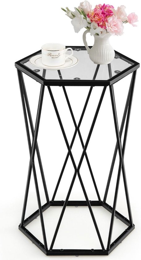 COSTWAY Salontafel set van 2 industriële, houten salontafel met metalen frame, bijzettafel 60 x 60 x 46 cm 80 x 60 x 42 cm
