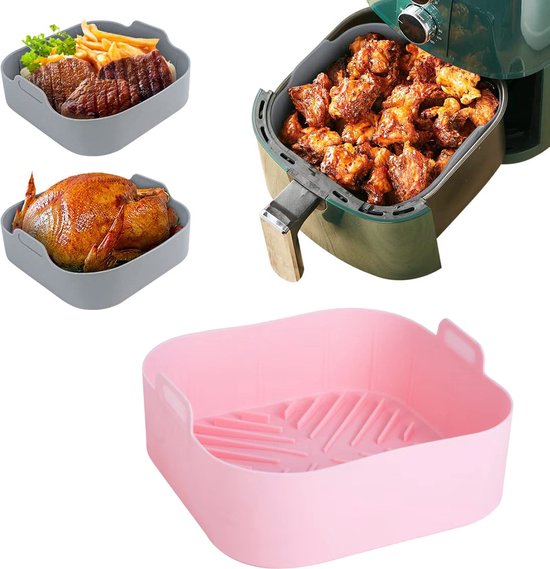 Foto: Airfryer siliconen bakje vierkant 21cm roze bakpapier alternatief accessoires accesoires mand bakvorm xxl bakjes bakplaat heteluchtfriteuse bakvorm