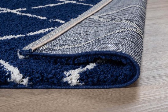 Tapis carré bleu et gris en laine