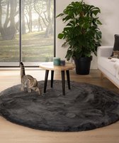 Rond hoogpolig vloerkleed - Comfy plus - donkergrijs 160 cm rond