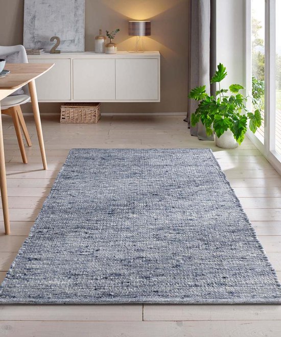 Wollen vloerkleed - Bokn blauw 60x90 cm