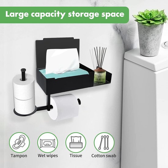 Stoere toiletrol houder met houten plankje voor de telefoon | Cornelie at home Stoere toiletrol houder met houten plankje voor de telefoon | Cornelie at home