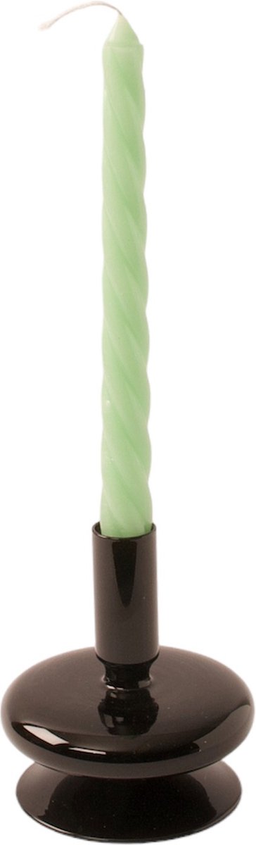 WinQ - Kleurige Glaskandelaar in de kleur Zwarte- maat 9x11cm met ronde vormen. Kaarsenhouder glas– Decoratie woonkamer – geschikt voor Dinerkaarsen