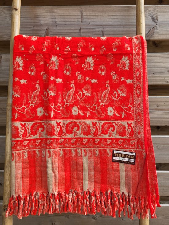 Nepal Omslagdoek Plaid Sjaal Yak Wol/Acryl (200 x 100 cm) Oranje/Creme