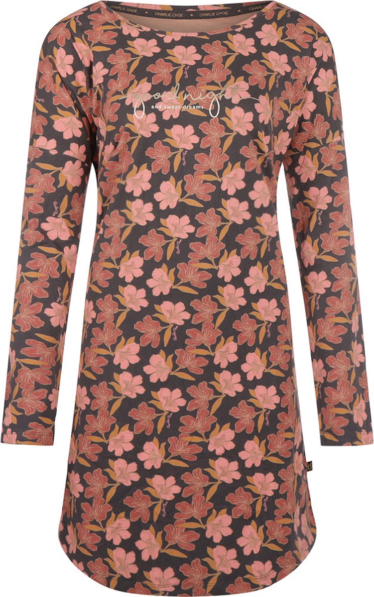 Charlie Choe - Bigshirt - Bruin met bloemen - Maat M