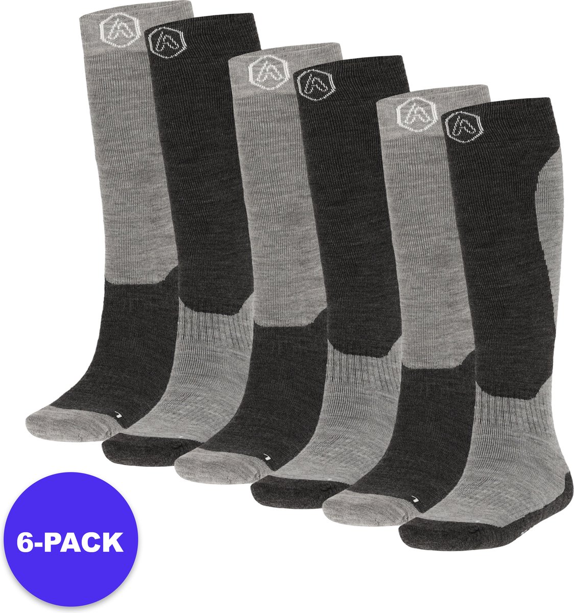 Apollo Sports Skisokken Unisex Design – 6-Pack Voordeelpakket Grijs
