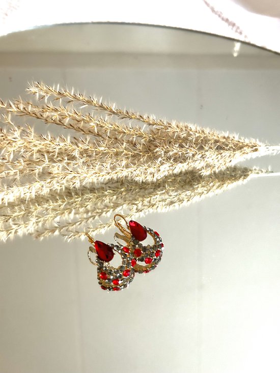 Yehwang - Boucles d'oreilles - Rouge - Strass
