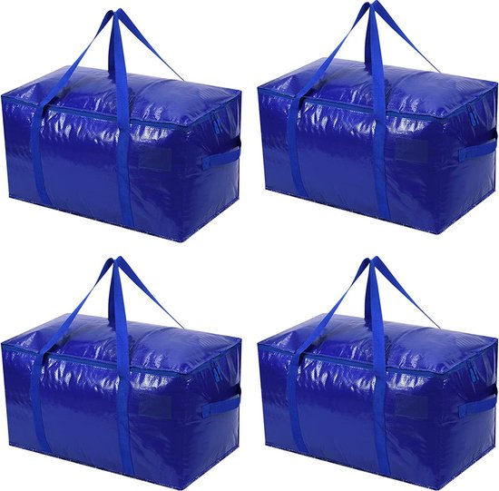 Sacs de rangement XL - Blauw - 4 Pièces - 92 Litre - Sacs de déménagement - Big Shopper - Imperméable - Sac de rangement avec poignée