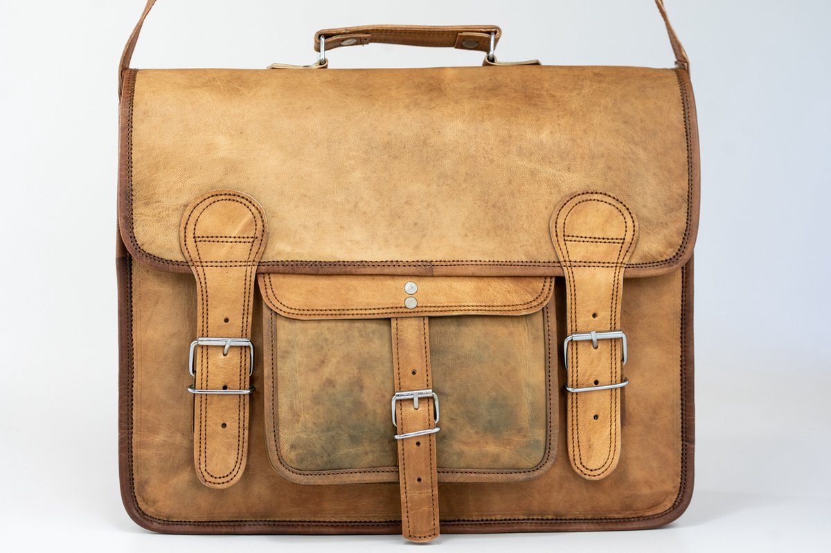 Messengertas “Granada” – Aktetas Satchel Bruin Echte Leder - Laptoptas 16’’ Businesstas