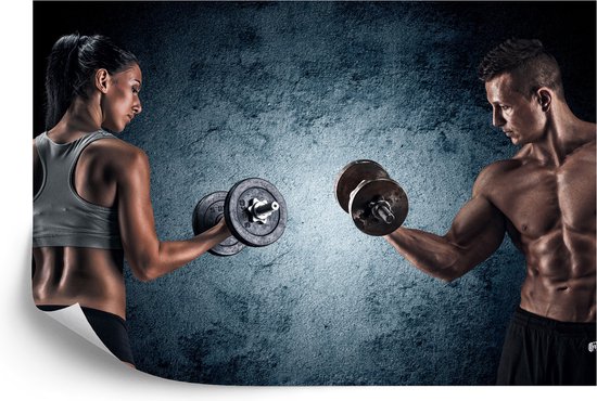Fotobehang Gespierde Man Een Atletische Vrouw - Vliesbehang - 416 x 254 cm