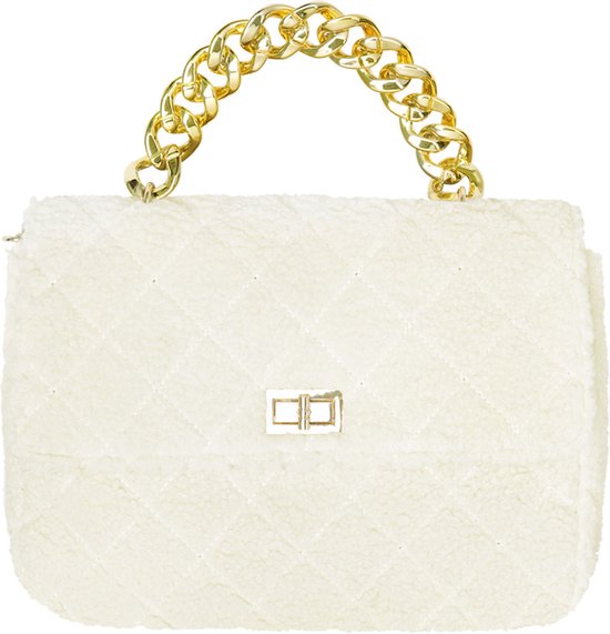 Luxe teddy tas groot - schoudertas - handtas - gouden chain - verstelbare riem - wit - tas - designer - mode - -cadeau