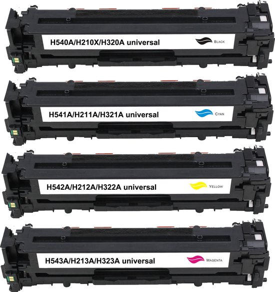 MediaHolland - Huismerk Toner CE320A, CE321A, CE322A, CE323A geschikt voor HP Color LaserJet Printers - Zwart, Cyaan, Magenta en Geel - Toners Cartridges - Zwart: 2250 Pagina's & Kleur: 1500 Pagina's