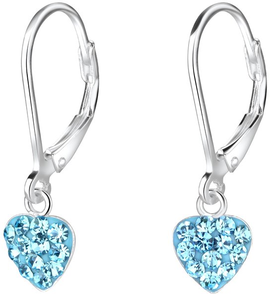 Joy|S - Zilveren hartje oorbellen - blauw kristal - leverback sluiting