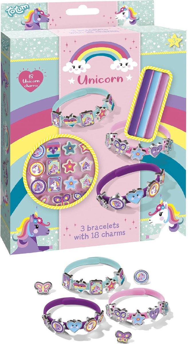 Totum Unicorn armbandjes 21-delig schuifarmbandjes maken knutselset cadeautip meisjes - Totum