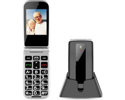 4G - Senioren Klaptelefoon + EXTRA BATTERIJ - Mobiele Telefoon - Grote Toetsen - Met Oplaadstation - Zwart met Zilver - Big button GSM -