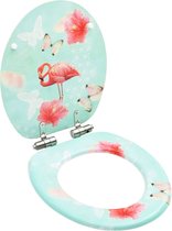 The Living Store Toiletzitting - Flamingo ontwerp - Geschikt voor de meeste toiletmaten - MDF-deksel - Chroom-zinklegering scharnieren - Afmetingen- 42.5x35.8 cm - Breedte scharnieren verstelbaar- 12-20 cm