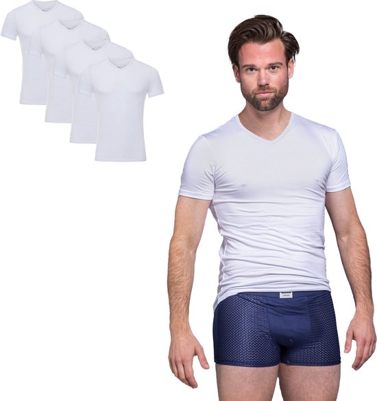 BOXR Sous-vêtements - T-shirt en Bamboe pour hommes - Col en V- Wit - Doux et soyeux - Maillot de corps pour hommes - Paquet de 4