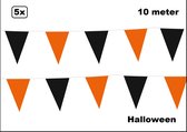 5x Vlaggenlijn Halloween zwart/oranje 10 meter - Halloween time griezel freaky horror vlaglijn festival feest party verjaardag thema feest kleur