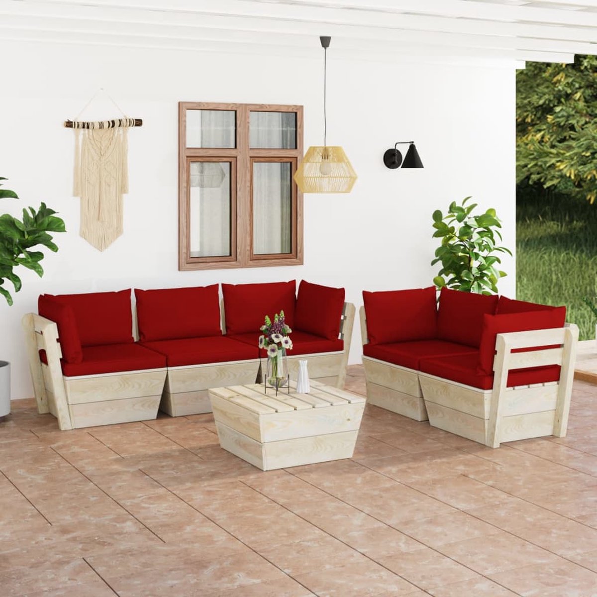 Loungeset van pallet vurenhout met kussens - Tuinmeubelen - Buitendecoratie