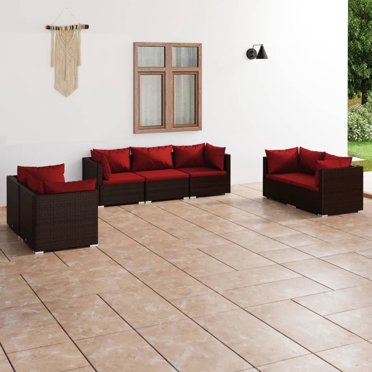 The Living Store 7-delige Loungeset met kussens poly rattan bruin - Loungeset - Lounge Set - Tuinlounge - Buitensalon - Loungebank