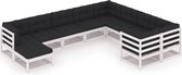 The Living Store Loungeset Grenenhout - 70x70x67 cm - Wit - Antraciete kussens